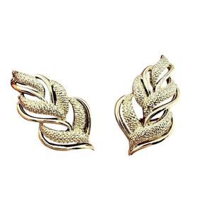 Vintage Coro MCM 1950s 1960s Gold Tone Abstract Retro Leaf Clip On Earrings